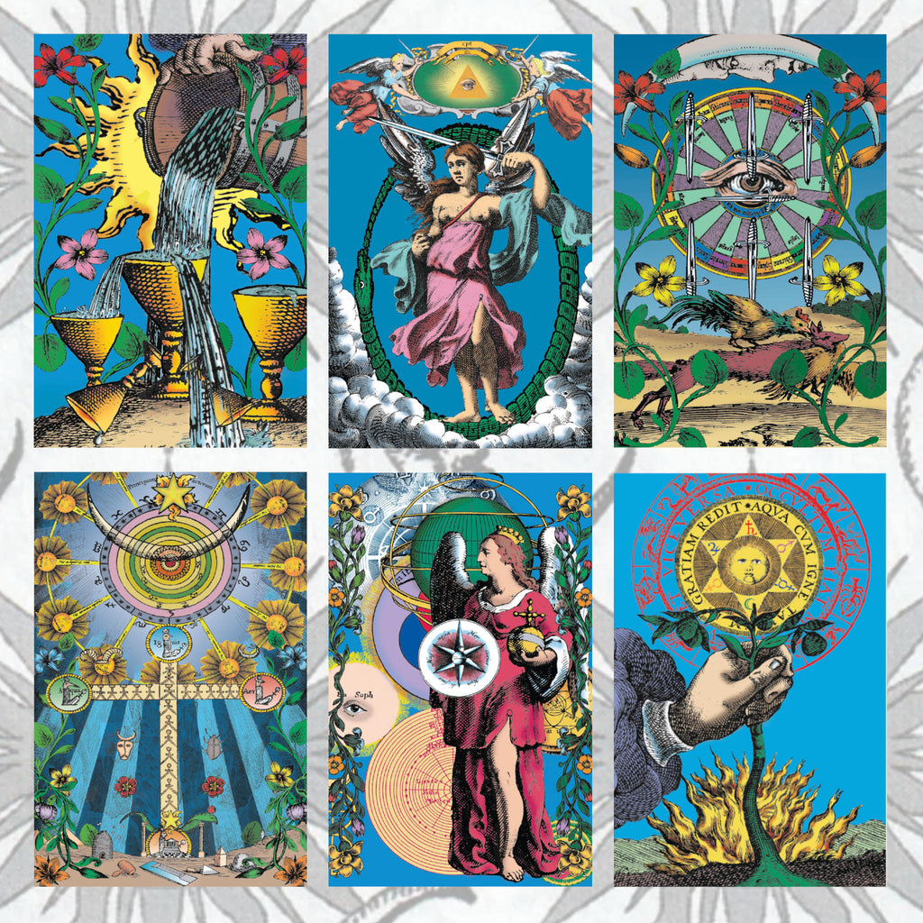 A grid showing six of the cards from Tarot of the Holy Light.