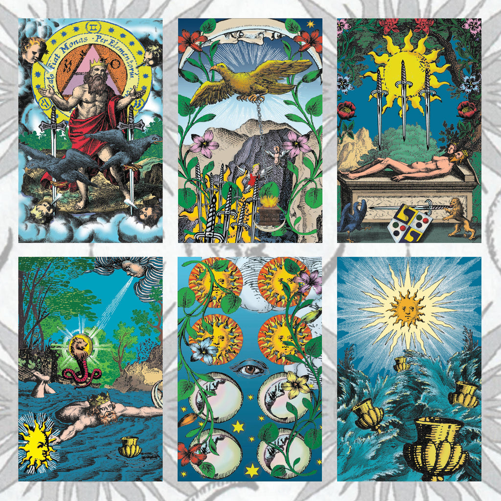 A grid showing six of the cards from Tarot of the Holy Light.